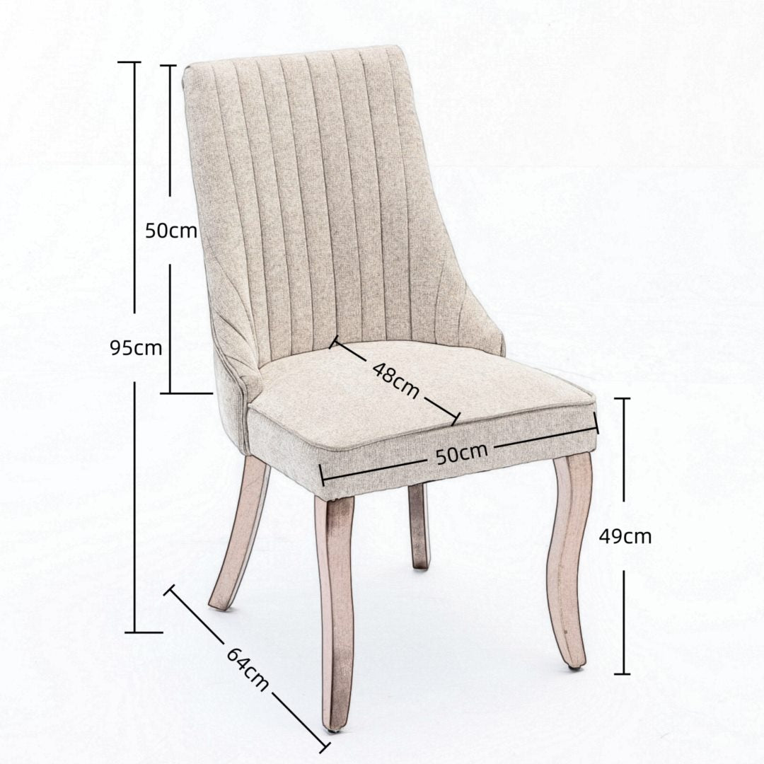 2x Fabric Channel Tufted Dining Chairs with Curved Wood Legs -Beige