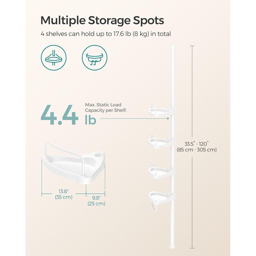 SONGMICS Adjustable Bathroom Corner Shelf with 4 Trays White