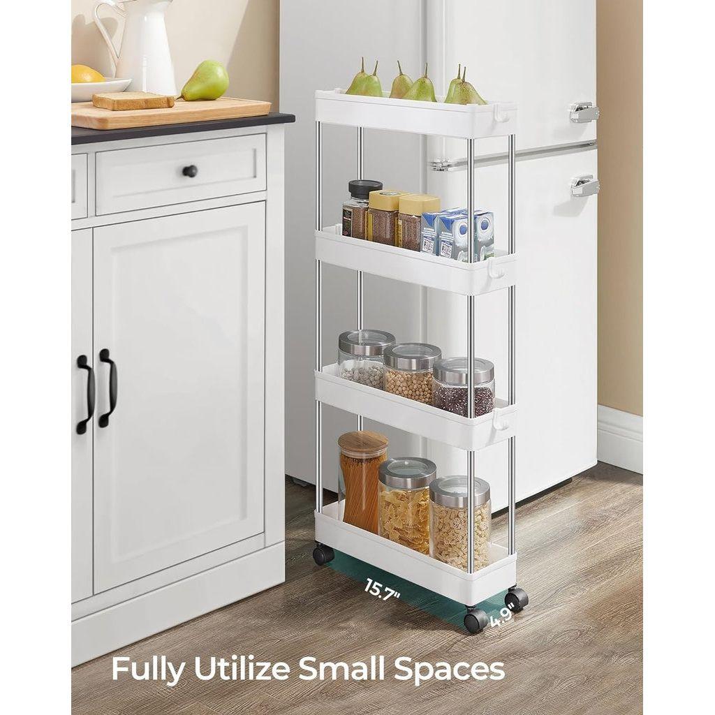 SONGMICS 4-Tier Slide Out Slim Rolling Storage Cart White