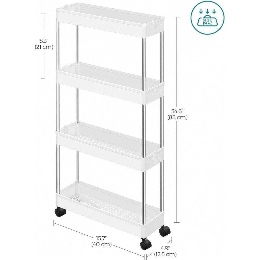 SONGMICS 4-Tier Slide Out Slim Rolling Storage Cart White