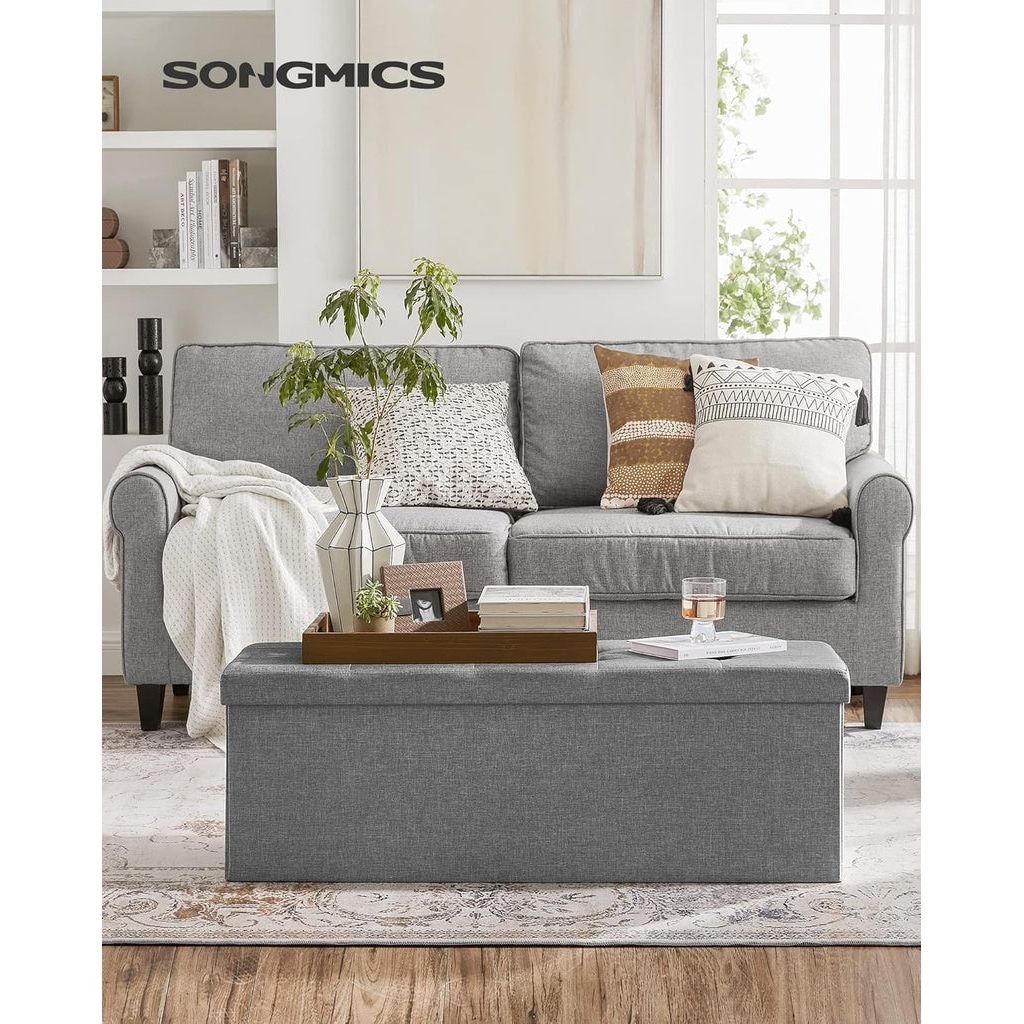 SONGMICS 110cm Storage Ottoman Bench Light Grey