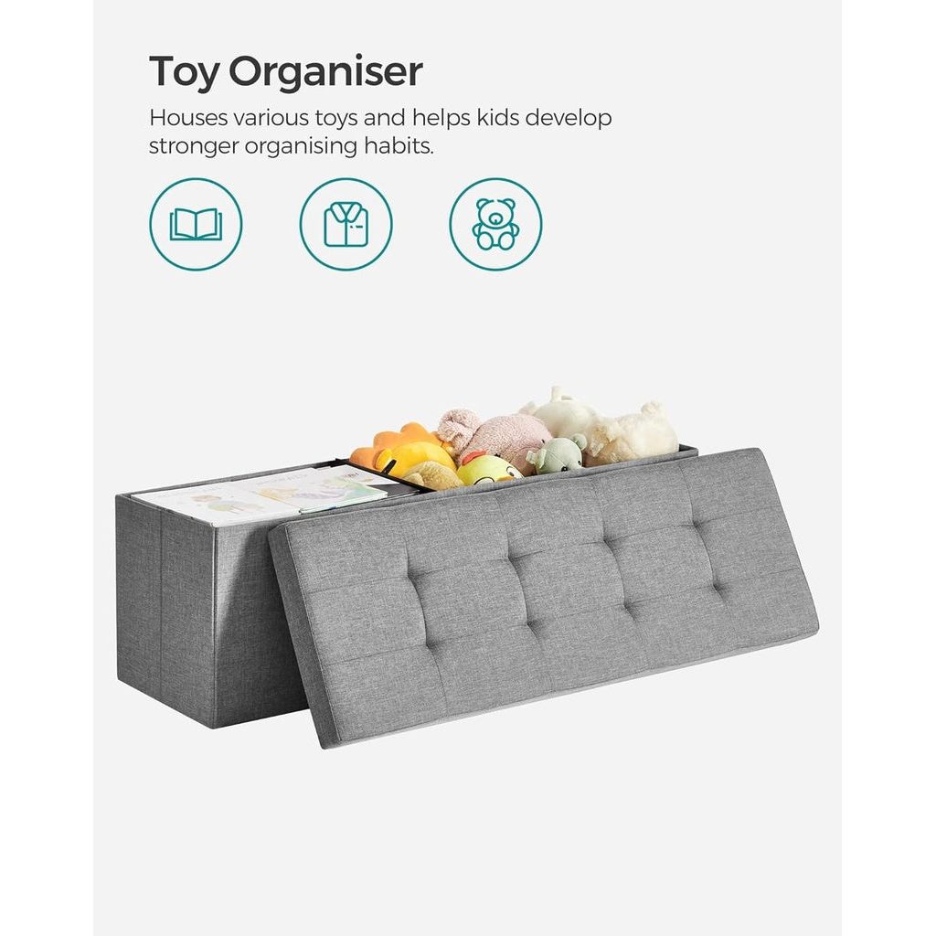 SONGMICS 110cm Storage Ottoman Bench Light Grey