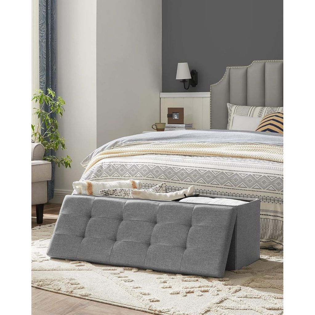 SONGMICS 110cm Storage Ottoman Bench Light Grey