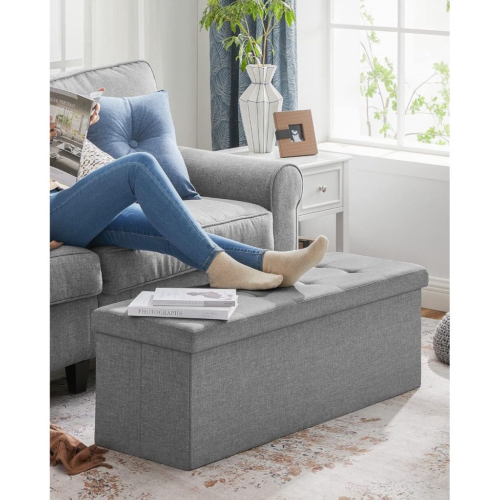 SONGMICS 110cm Storage Ottoman Bench Light Grey