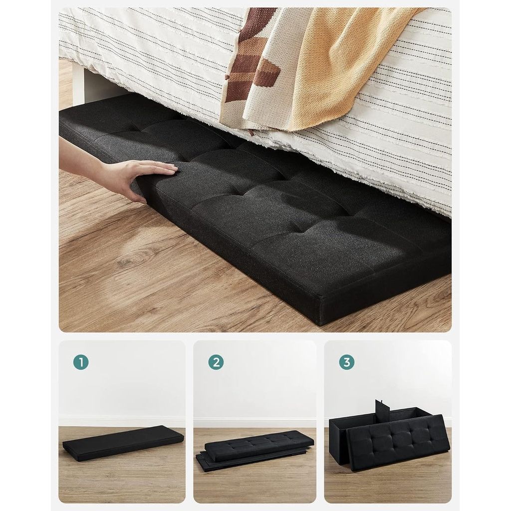 SONGMICS 110cm Foldable Bench with Storage Space and Divider Black