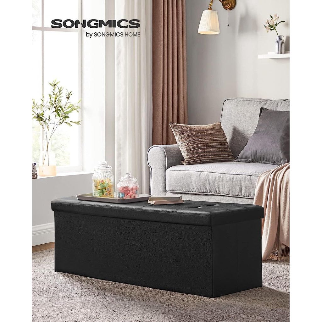 SONGMICS 109cm Folding Storage Ottoman Bench Black LSF701V1