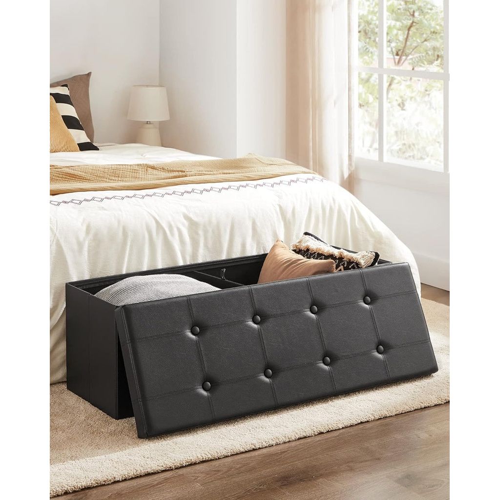 SONGMICS 109cm Folding Storage Ottoman Bench Black LSF701V1