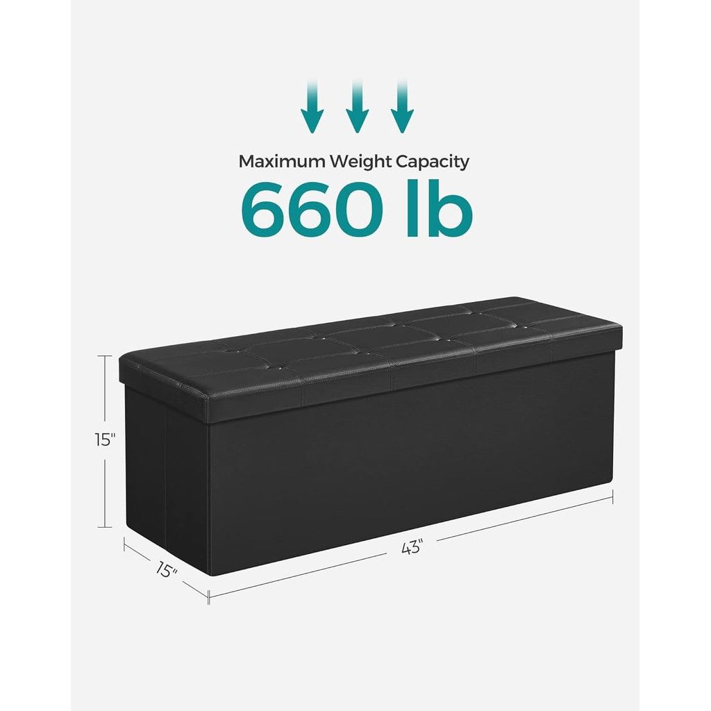 SONGMICS 109cm Folding Storage Ottoman Bench Black LSF701V1