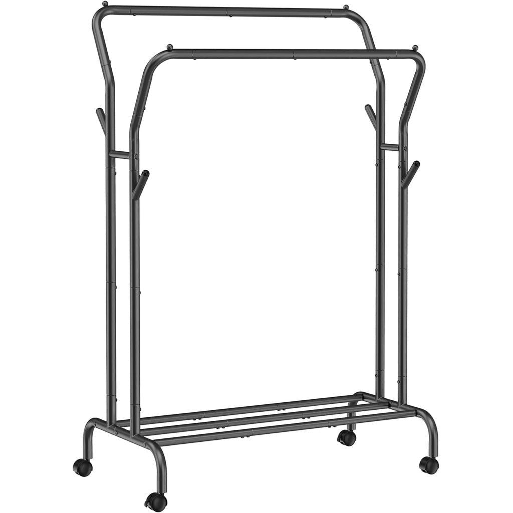 SONGMICS Metal Clothes Rack Garment Double Rail with Wheels and Shelf Black HSR107B01V1