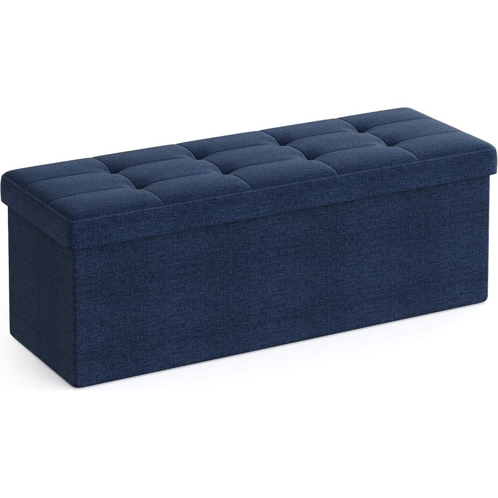 SONGMICS 110cm Foldable Bench with Storage Space and Metal Divider Grid Navy Blue