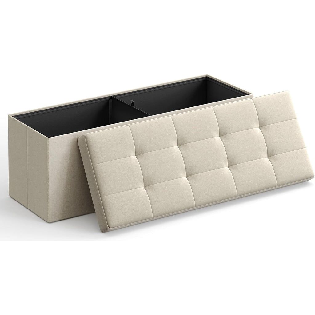 SONGMICS 109cm Folding Storage Ottoman Bench Beige