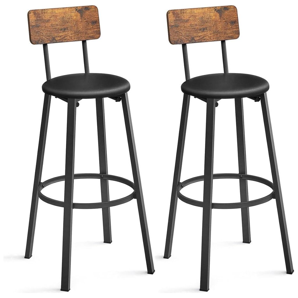 VASAGLE Set of 2 Bar Stools with Footrest PU Cover Vintage Brown Black