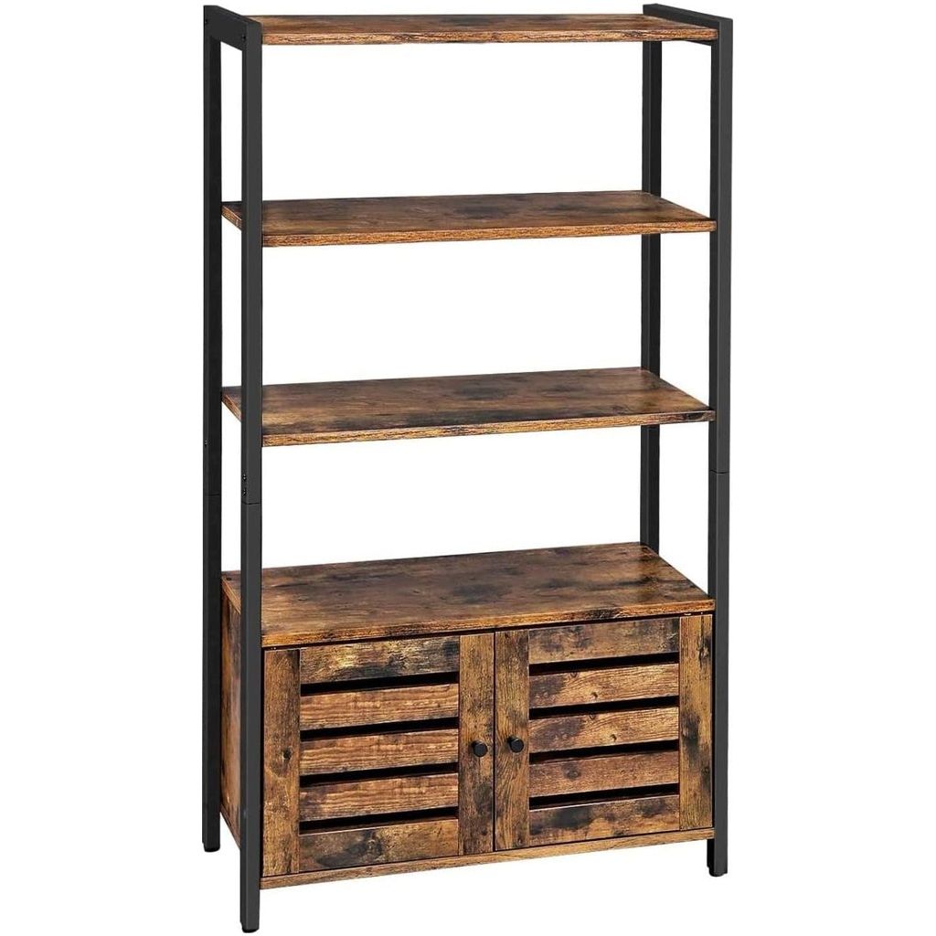 VASAGLE Bookcase Floor Standing Storage Cabinet and Cupboard with 2 Louvred Doors and 3 Shelves Bookshelf Rustic Brown