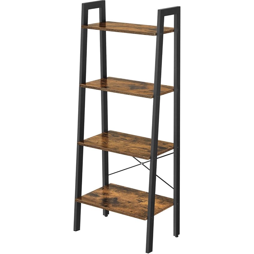 VASAGLE Ladder Shelf 4-Tier Industrial Storage Rack for Living Room Rustic Brown and Black