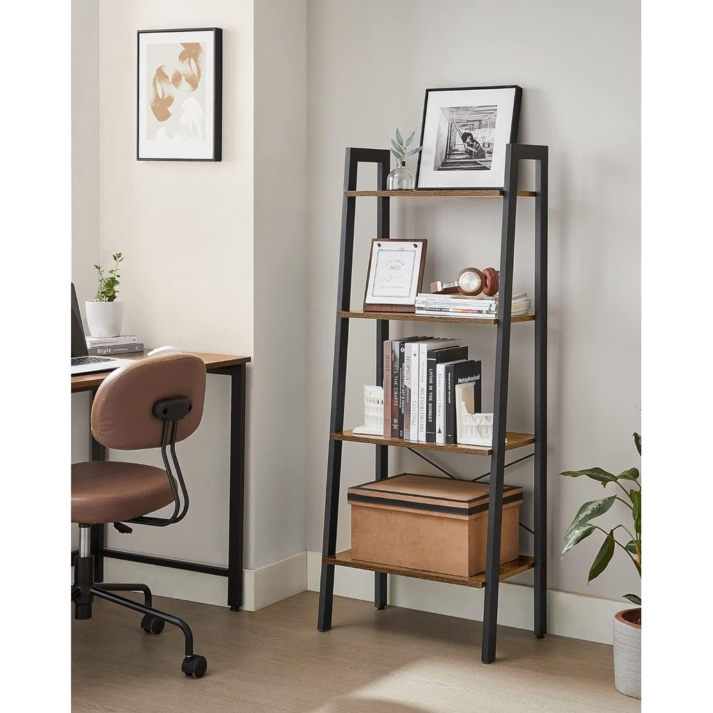 VASAGLE Ladder Shelf 4-Tier Industrial Storage Rack for Living Room Rustic Brown and Black