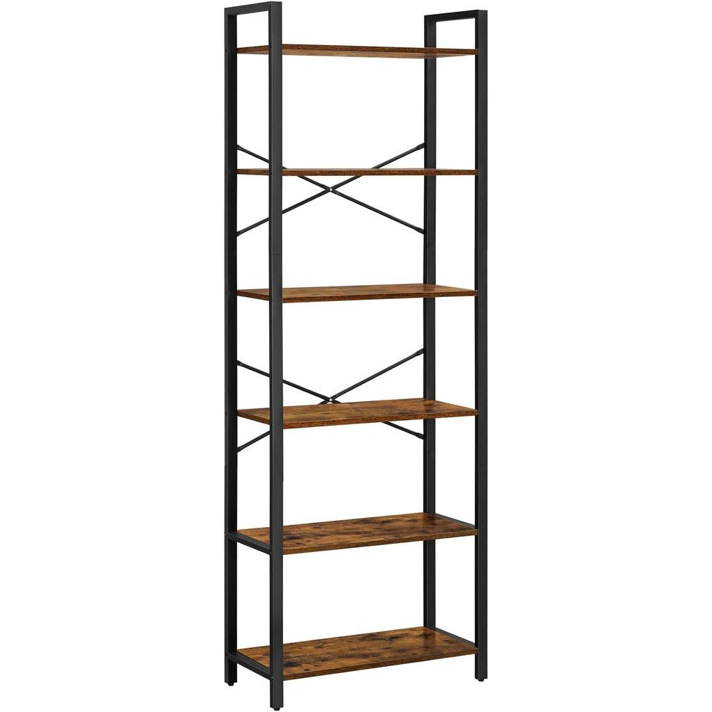 VASAGLE 6-Tier Bookcase Storage Shelf Industrial Design Vintage Brown Black