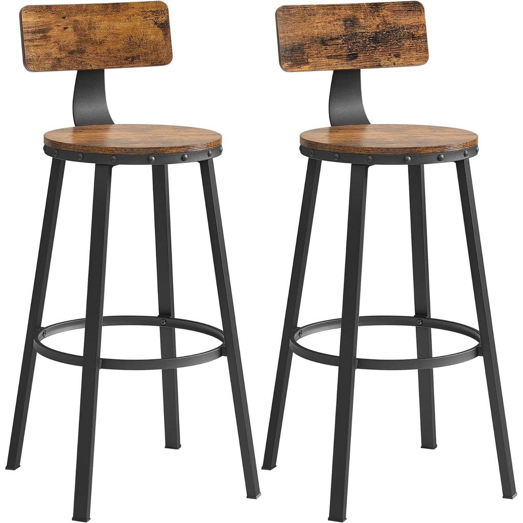 VASAGLE Tall Bar Stools Set of 2 Bar Chairs Vintage Brown