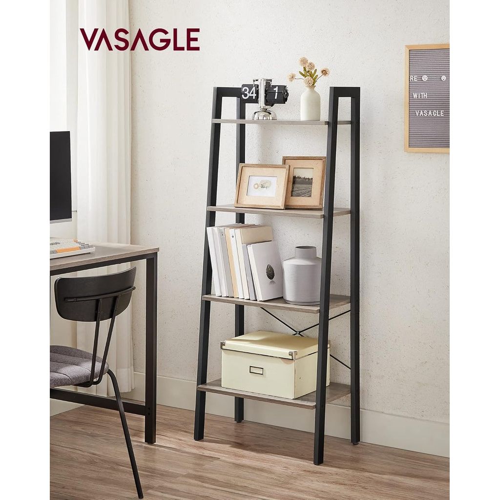 VASAGLE Ladder Shelf 4-Tier Greige and Black LLS44MBV2