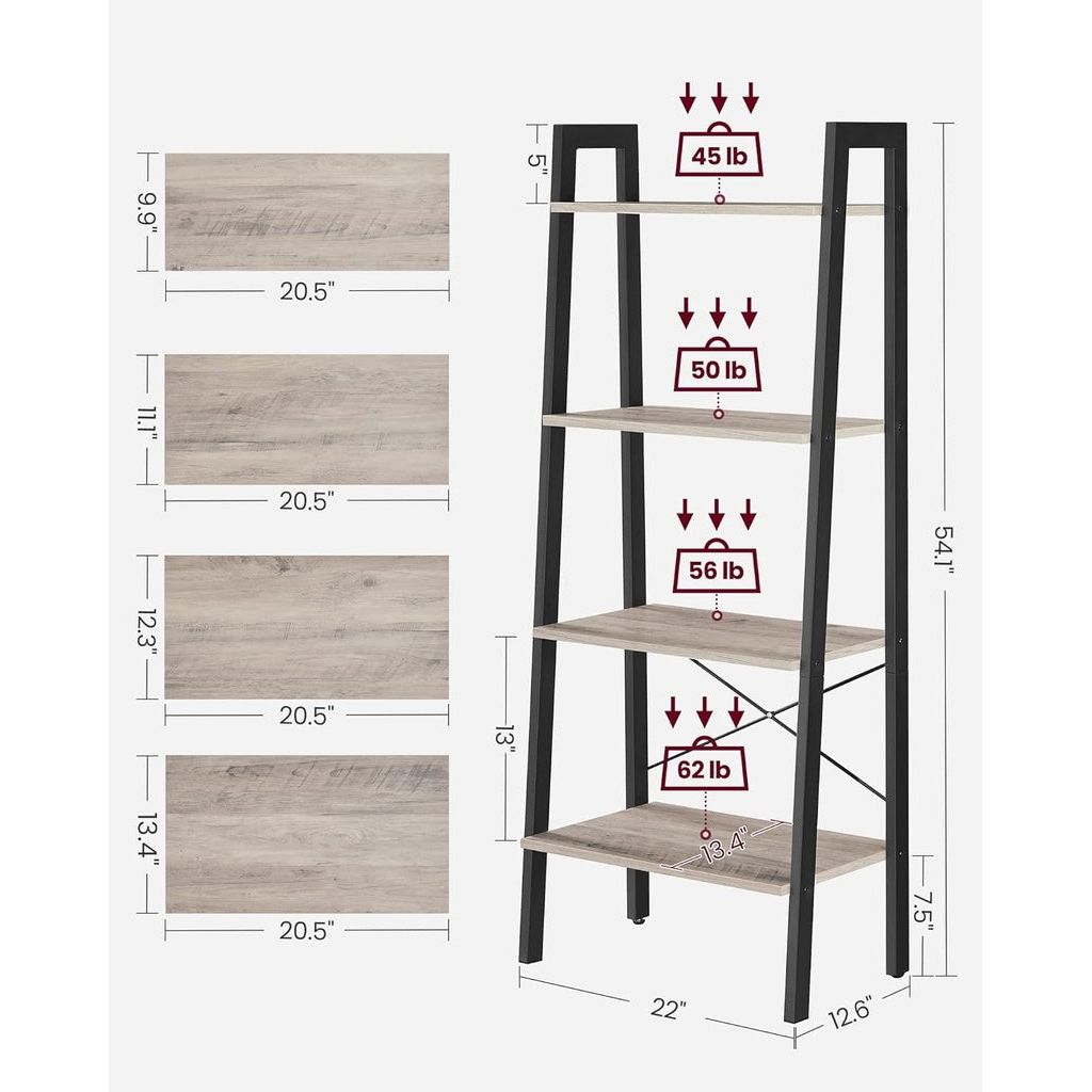 VASAGLE Ladder Shelf 4-Tier Greige and Black LLS44MBV2