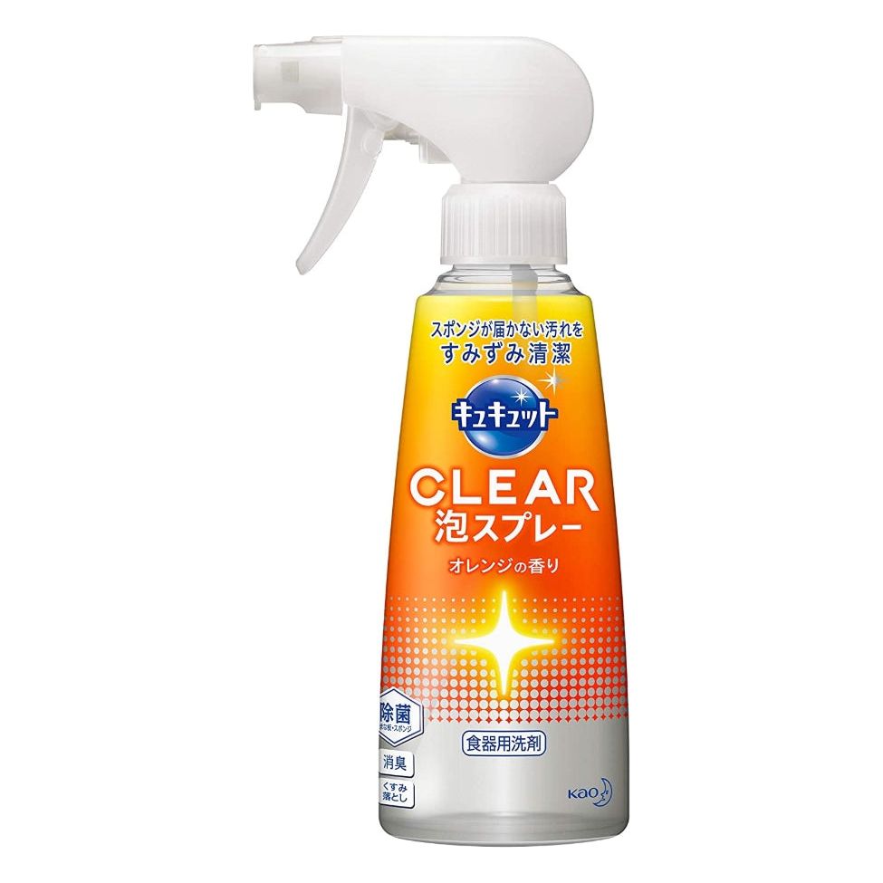 [6-PACK] Kao CLEAR Foam Spray Cleaner for Food Utensil 300ml (Efficient Clean Food Oil stains)  Orange