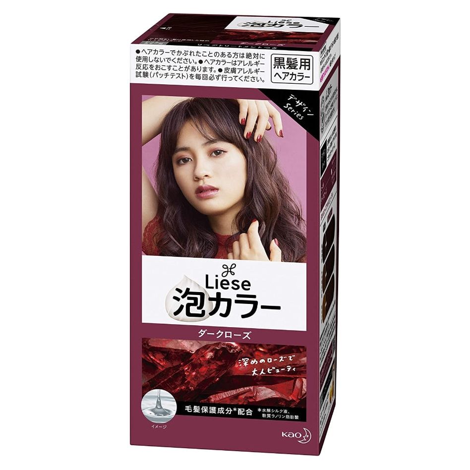 [6-PACK] Kao Japan Liese Black Hair with Foam Hair Dye 108ml (11 Colors Available) Dark Rose