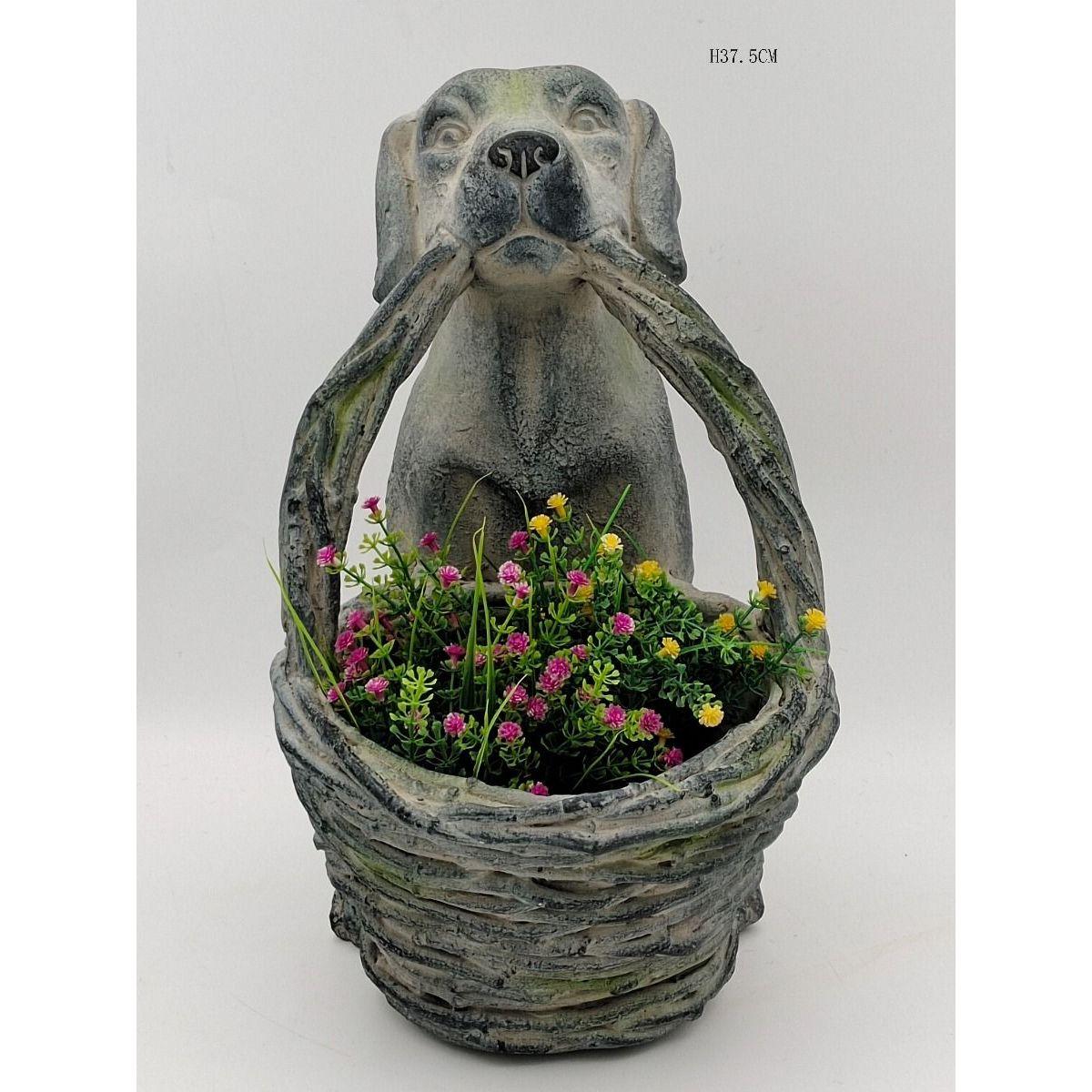 Dog with basket Planter