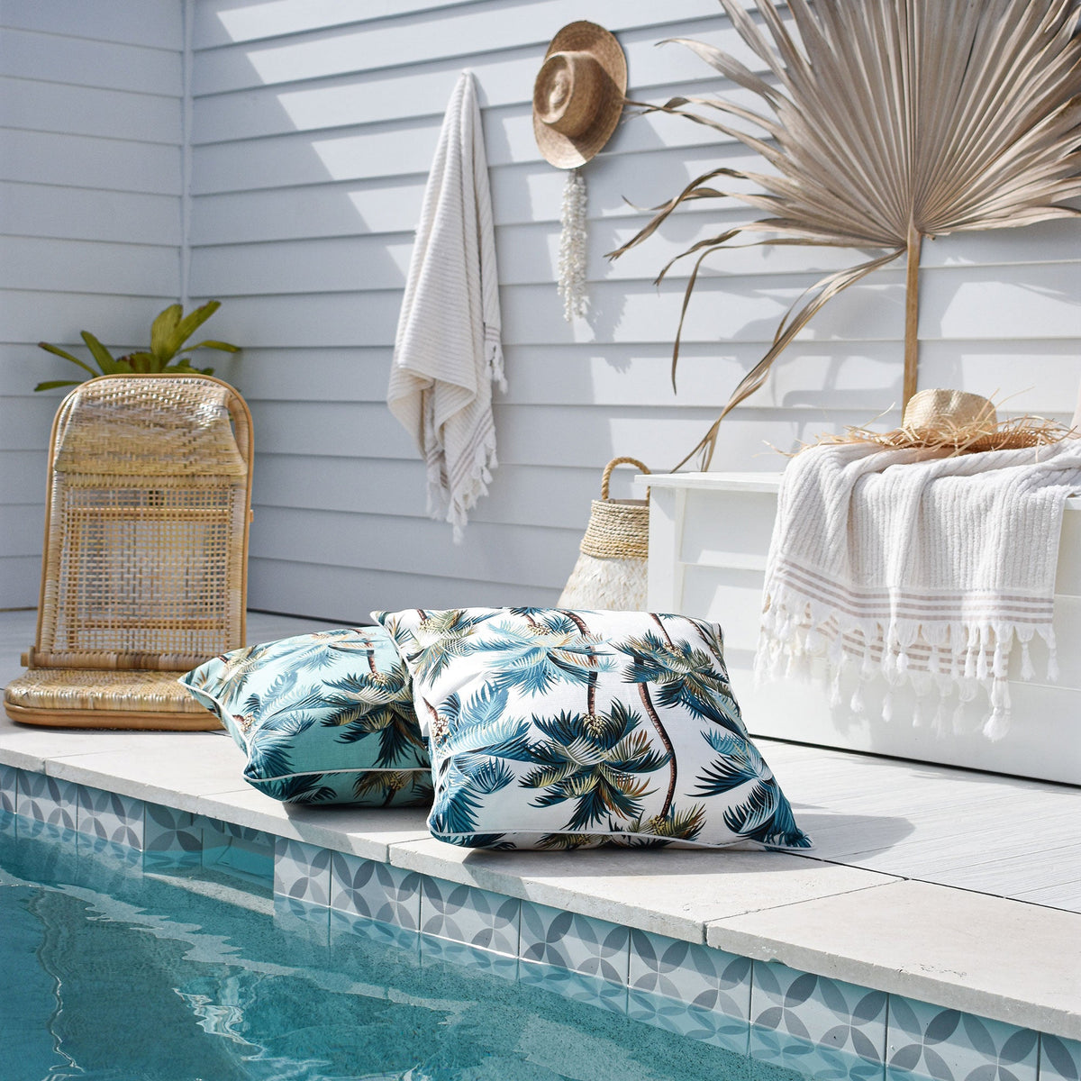 Cushion Cover-With Piping-Palm Trees White-60cm x 60cm