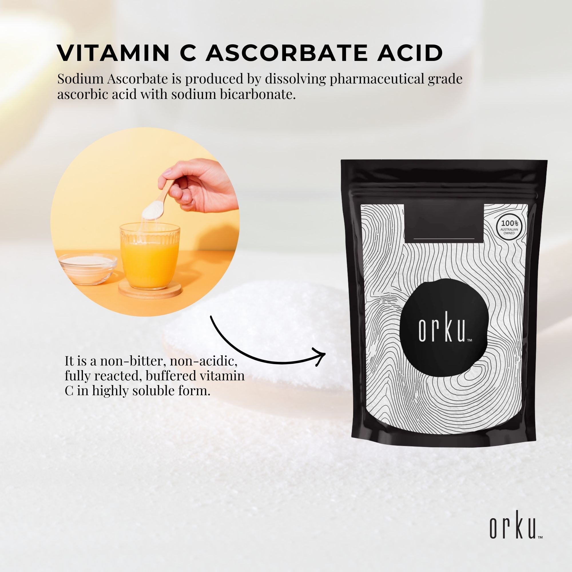 1Kg Sodium Ascorbate Powder  - Vitamin C Buffered Pharmaceutical Ascorbic Acid