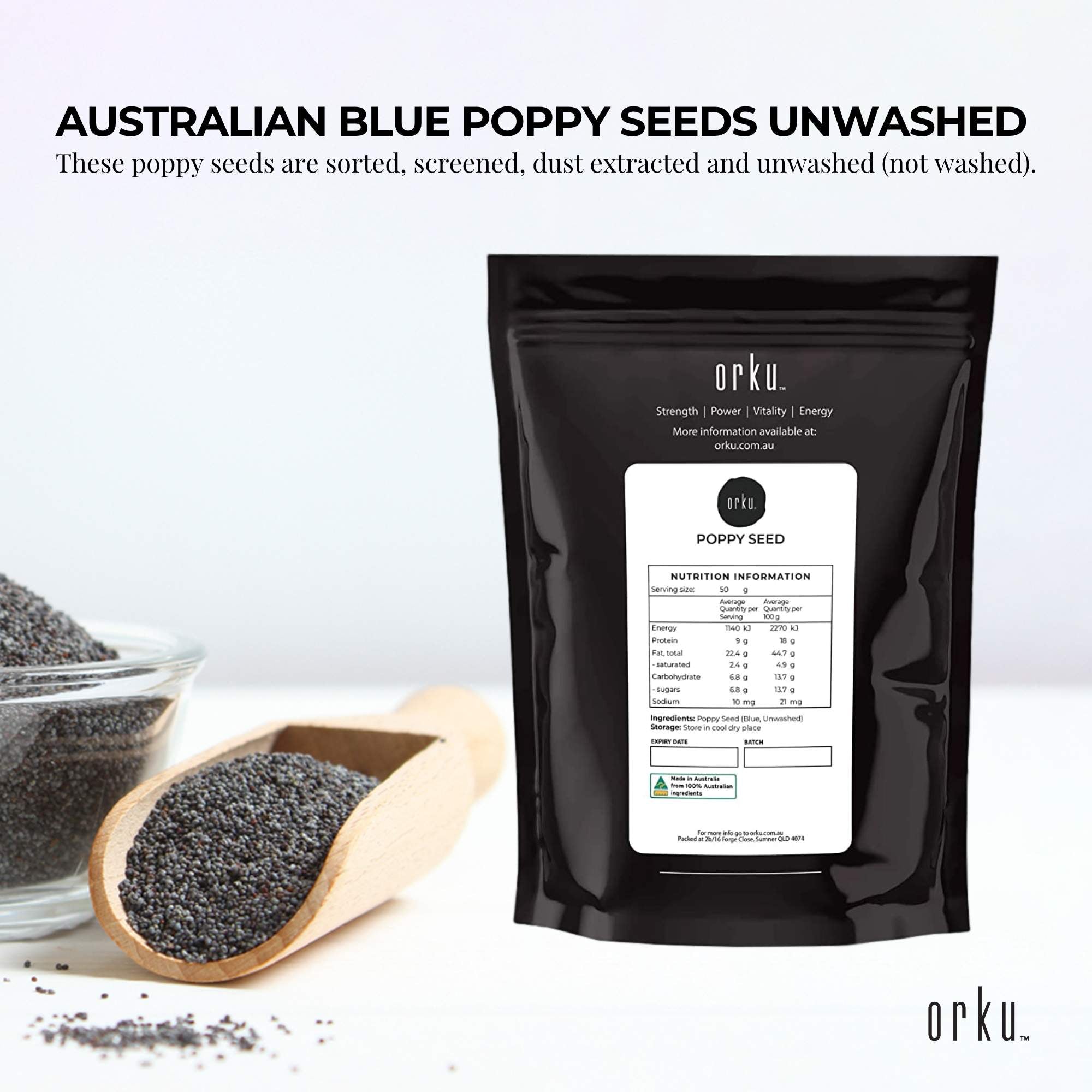 1Kg Poppy Seeds Pouch Blue Unwashed 100% Australian Food Baking Cooking Mineral