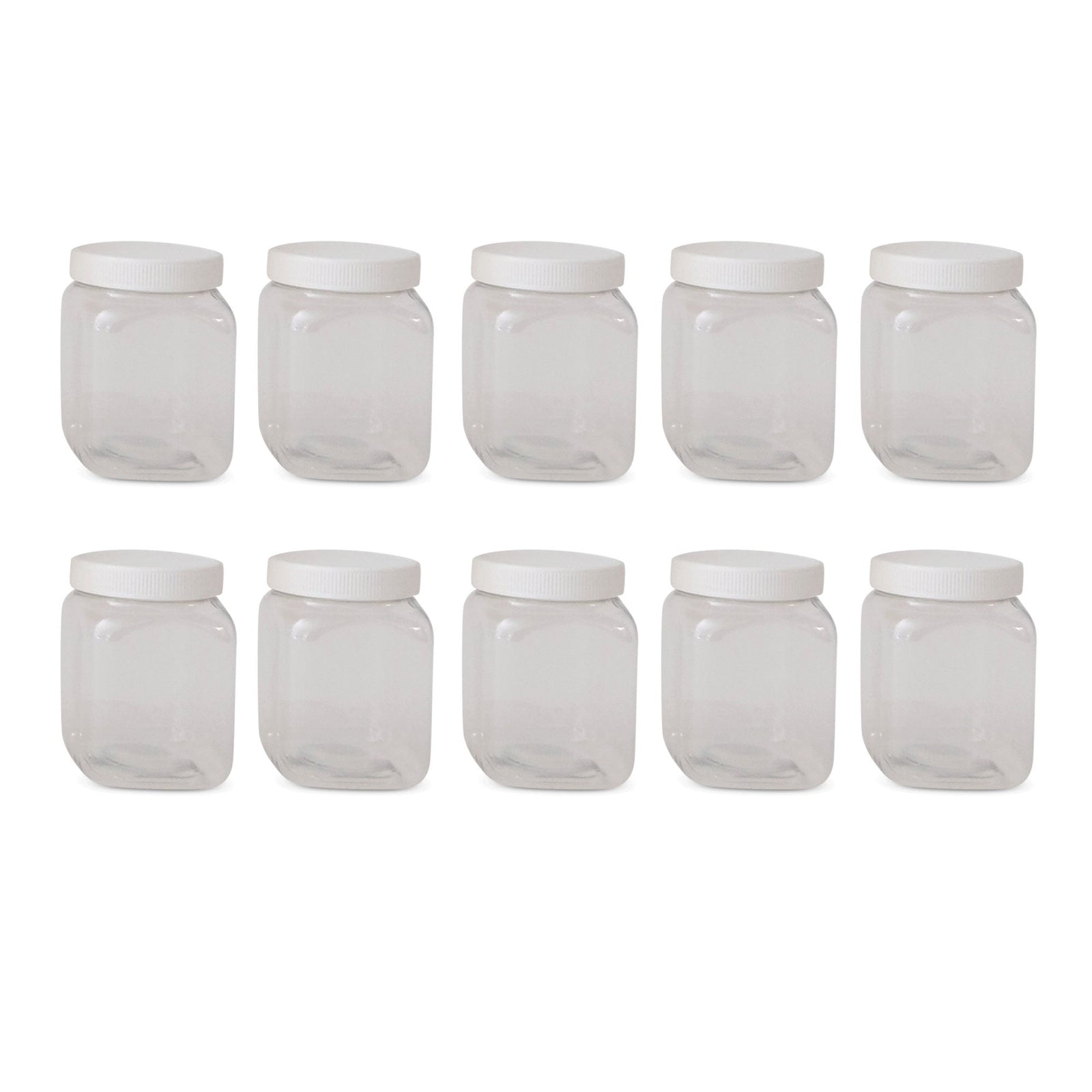 10x 250g Plastic Honey Jars + Lids - Square Clear Food Grade Packaging Containers