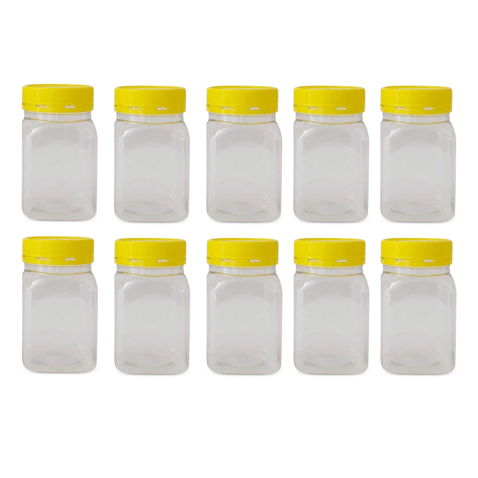 10x 500g Plastic Honey Jars + Lids - Square Clear Food Grade Packaging Containers