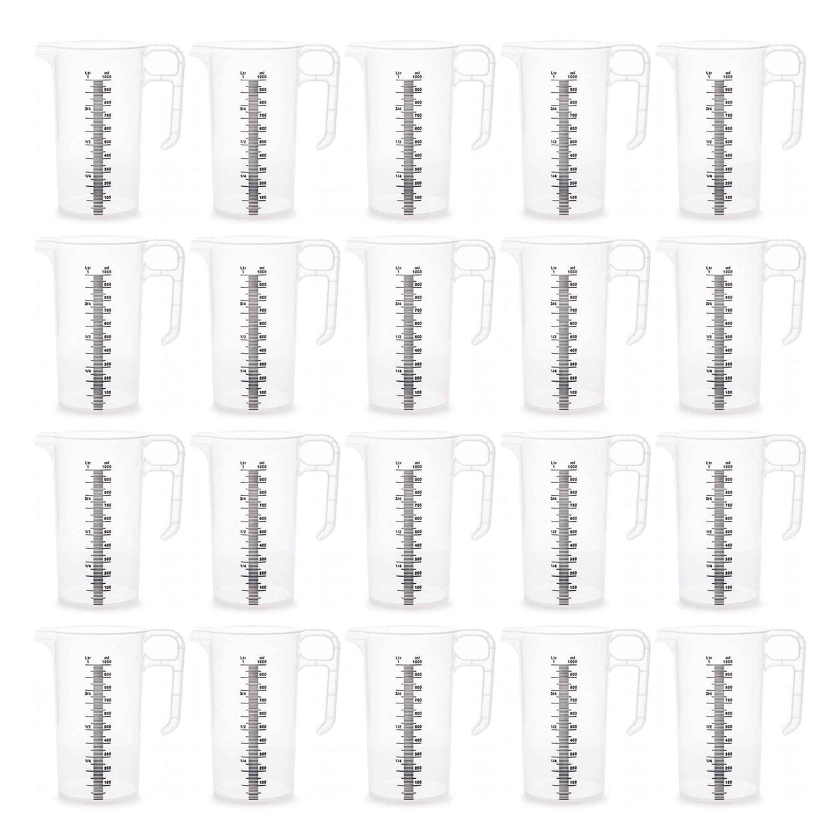 20x 1L Measuring Jug Heavy Duty Clear Plastic Propylene Food Grade BPA 5 Pro-Jug