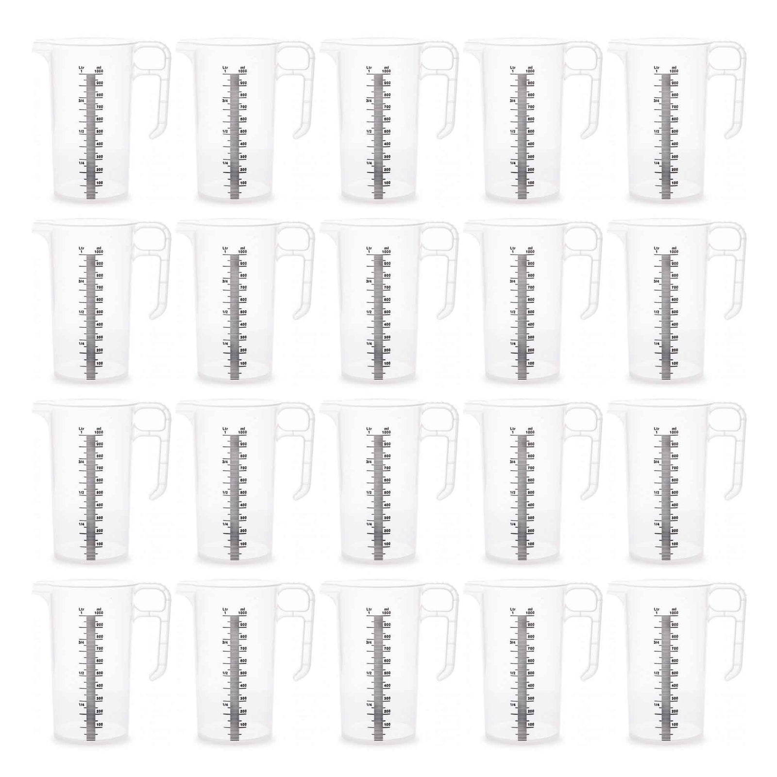 20x 1L Measuring Jug Heavy Duty Clear Plastic Propylene Food Grade BPA 5 Pro-Jug