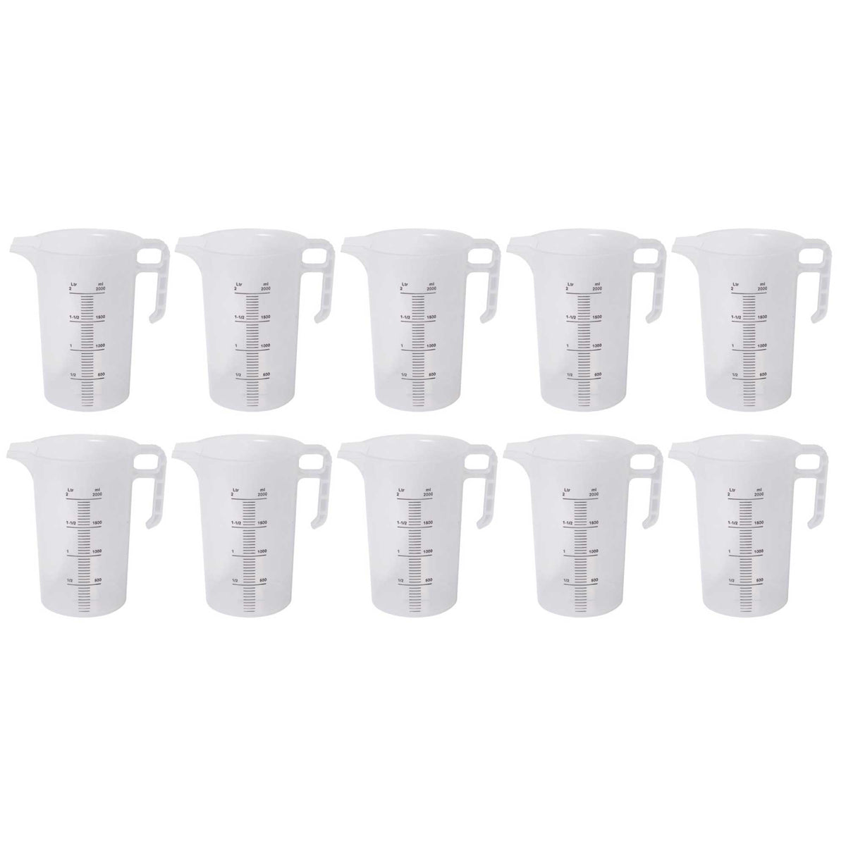 10x 2L Measuring Jug Heavy Duty Clear Plastic Propylene Food Grade BPA 5 Pro-Jug