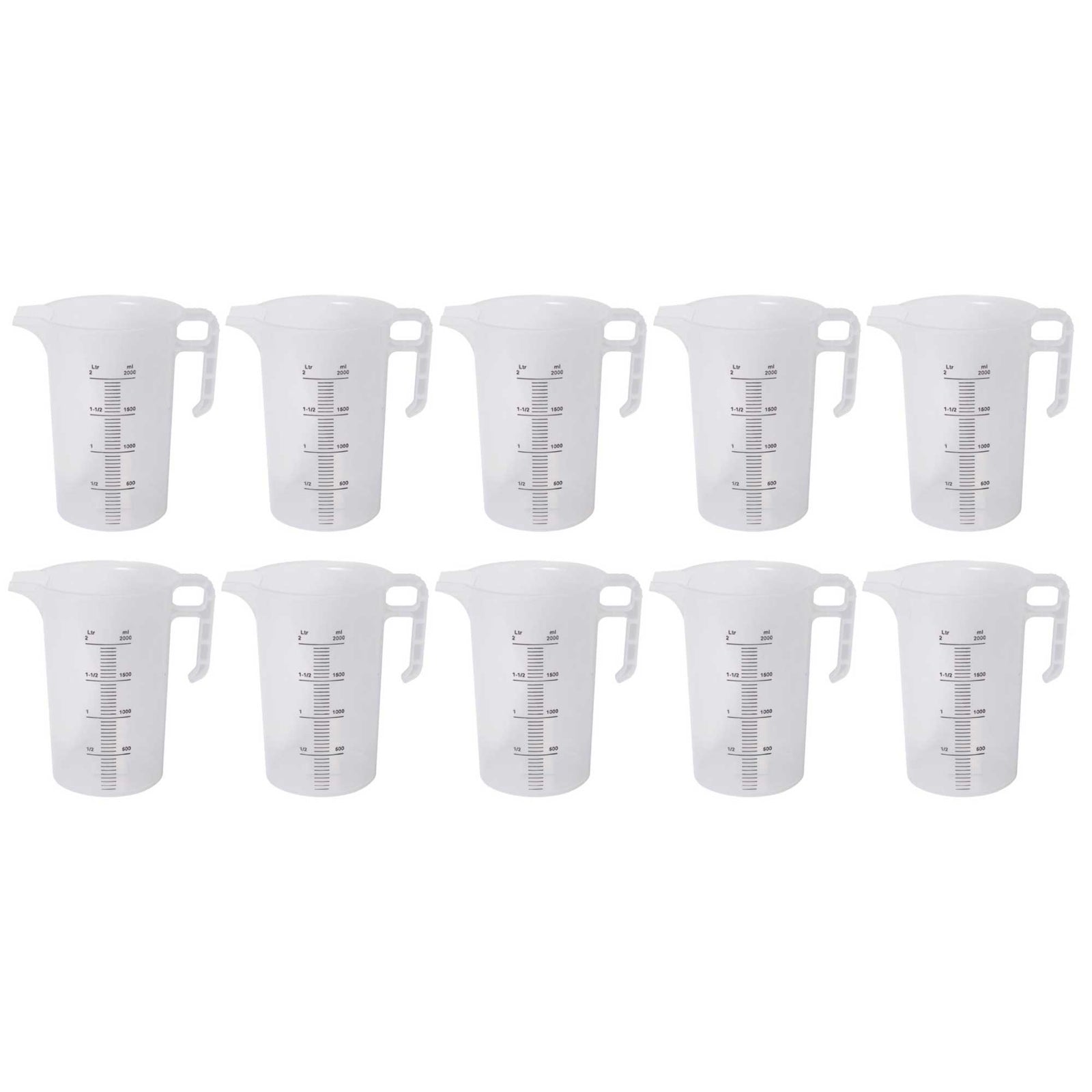 10x 2L Measuring Jug Heavy Duty Clear Plastic Propylene Food Grade BPA 5 Pro-Jug