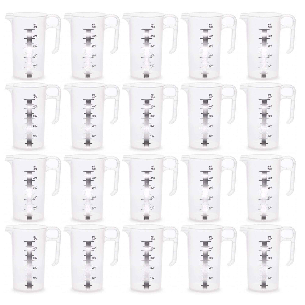20x 500ml Measuring Jug Strong Clear Plastic Propylene BPA 5 Food Grade Pro-Jug