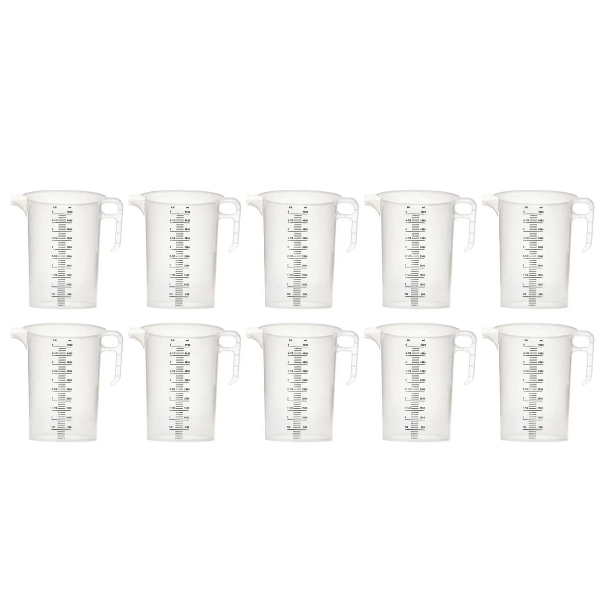 10x 5L Measuring Jug Heavy Duty Clear Plastic Propylene Food Grade BPA 5 Pro-Jug