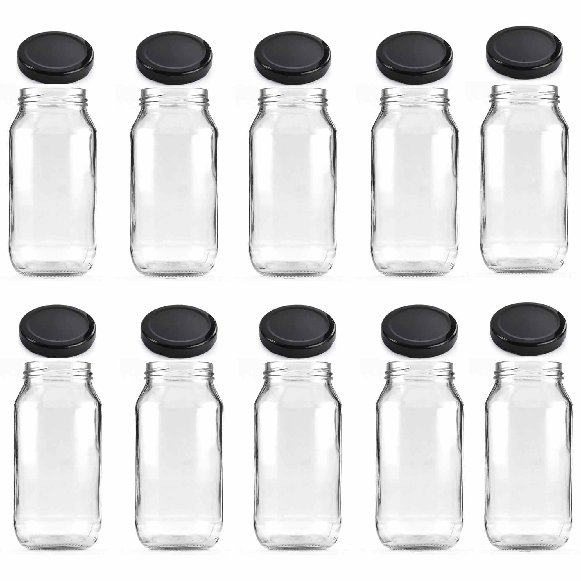 10x 1L Flint Glass Jars + Twist Finish Lids - Round Food Storage Preserving