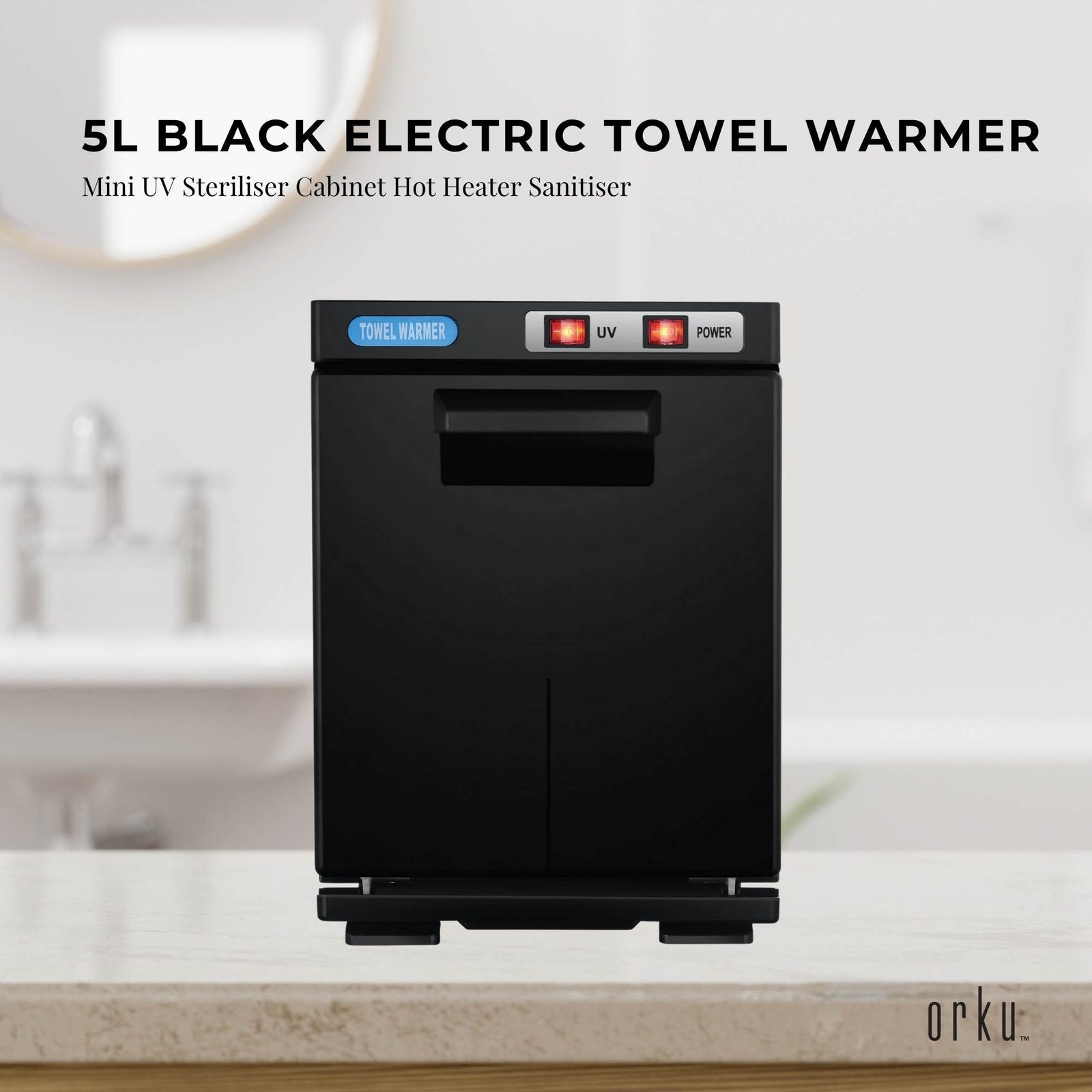 5L Black Electric Hand Towel Warmer Mini UV Steriliser Cabinet Hot Heater Sanitiser