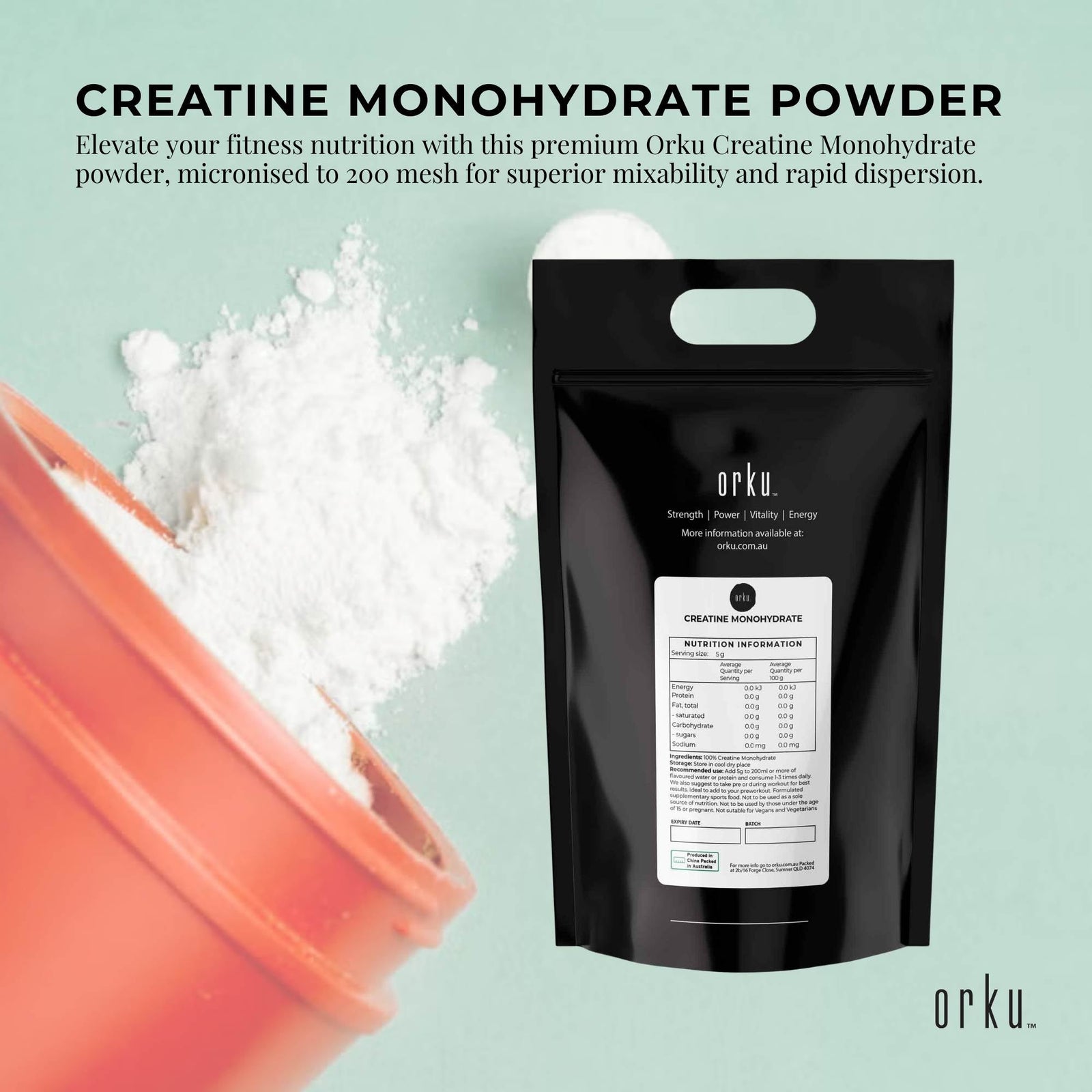 Orku 20Kg Creatine Monohydrate Powder – 200 Mesh Micronised | 99.9% Purity