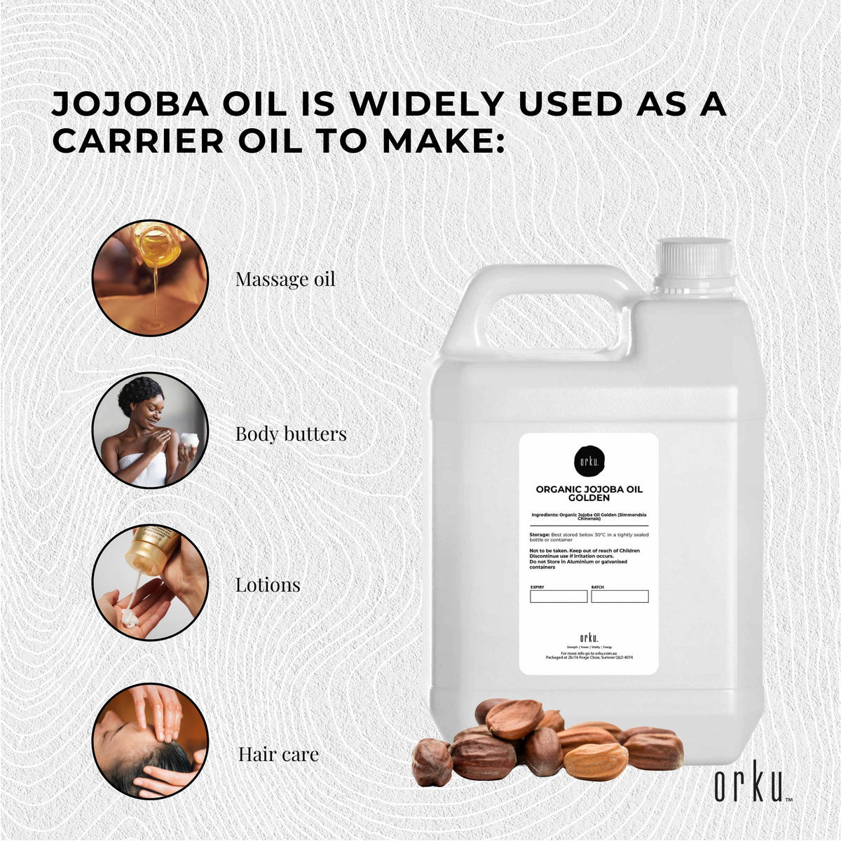 5L Organic Jojoba Oil - Golden Pure Cold Pressed Seed For Hair Skin Nails
