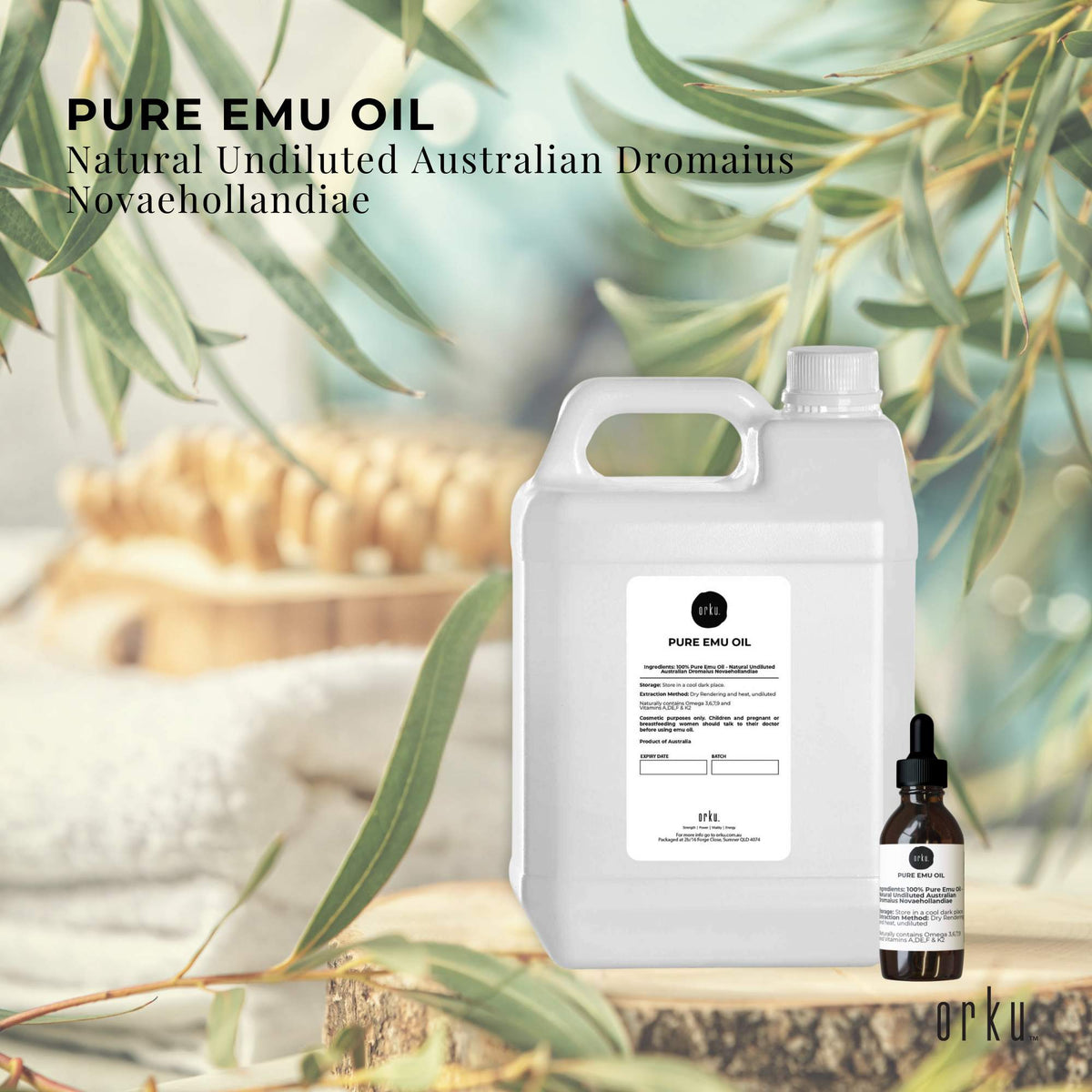 Orku 5L Pure Emu Oil + Bonus 25ml Bottle - Australian Dromaius Novaehollandiae