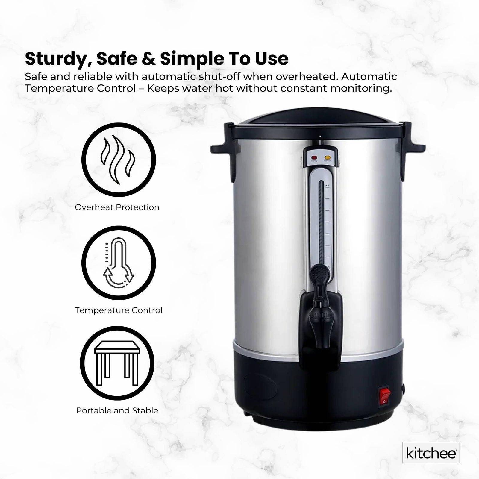 Kitchee 15L Electric Water Boiler - Stainless Steel Commercial Hot Liquid Urn