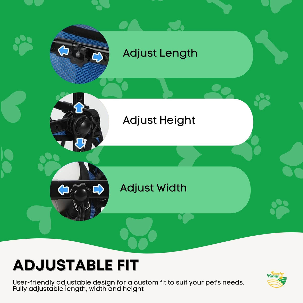 Rooster Farms Little Dog Wheelchair XS Harness - Adjustable Back Leg Aid