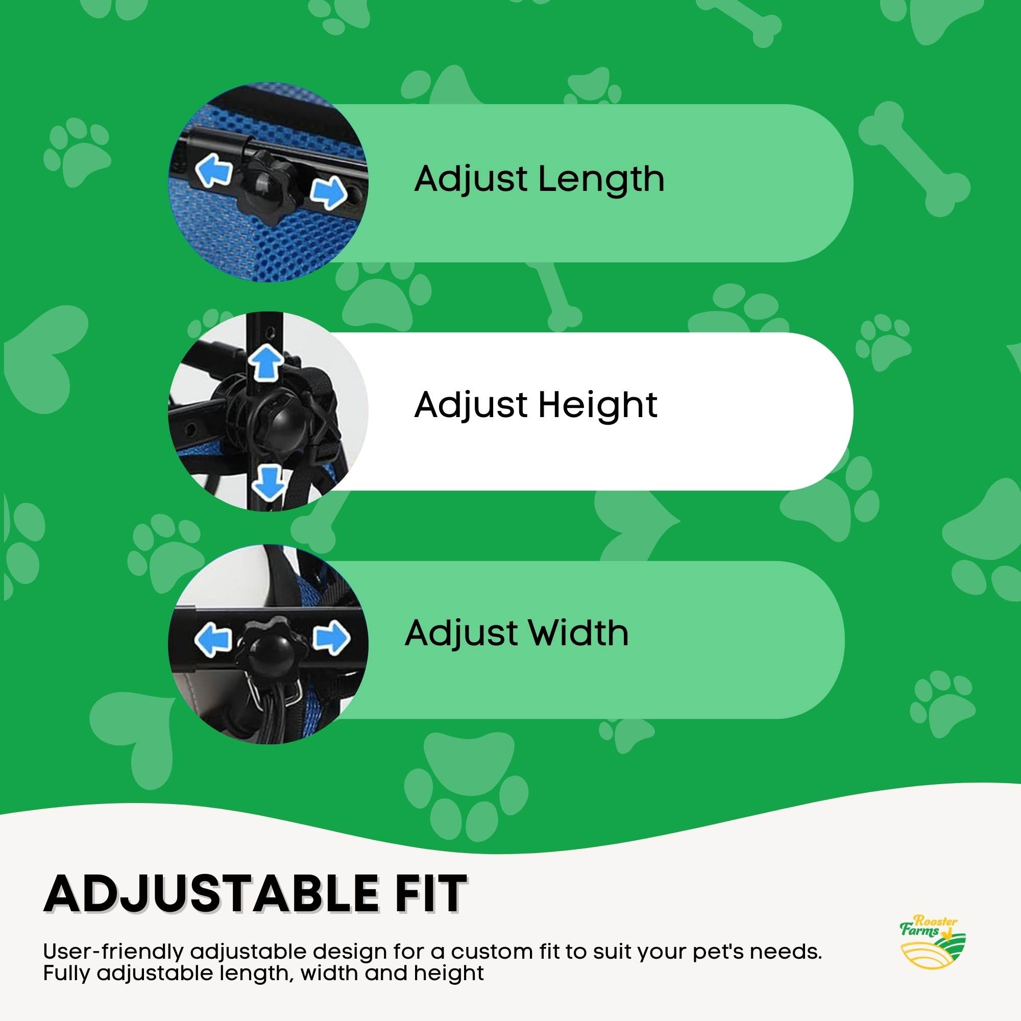 Rooster Farms Little Dog Wheelchair XS Harness - Adjustable Back Leg Aid