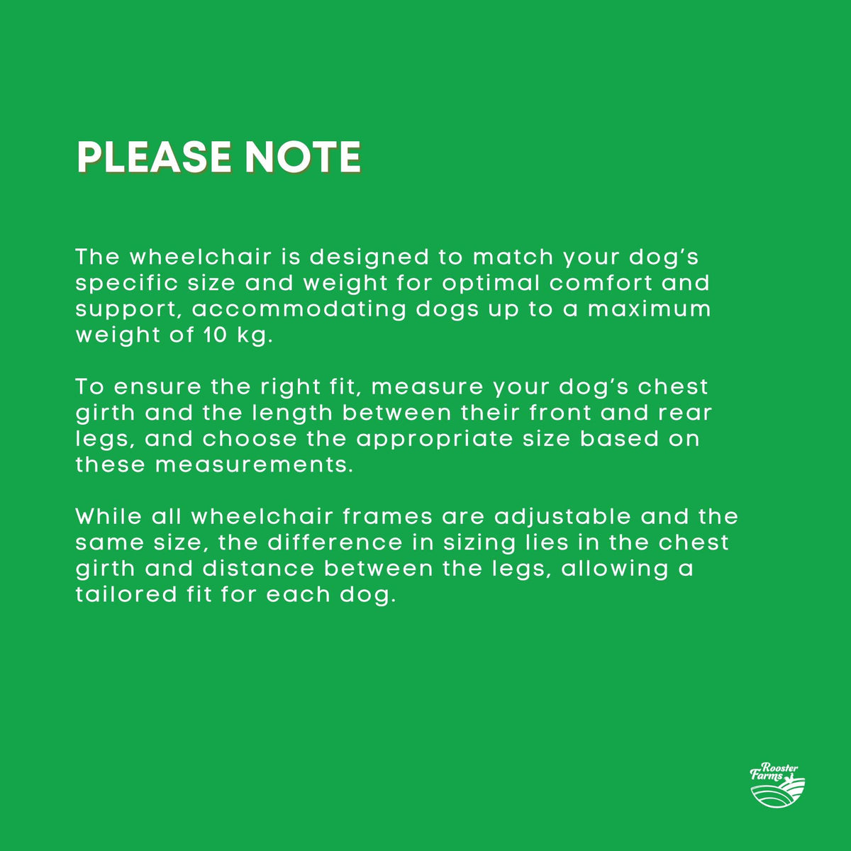 Rooster Farms Little Dog Wheelchair XS Harness - Adjustable Back Leg Aid