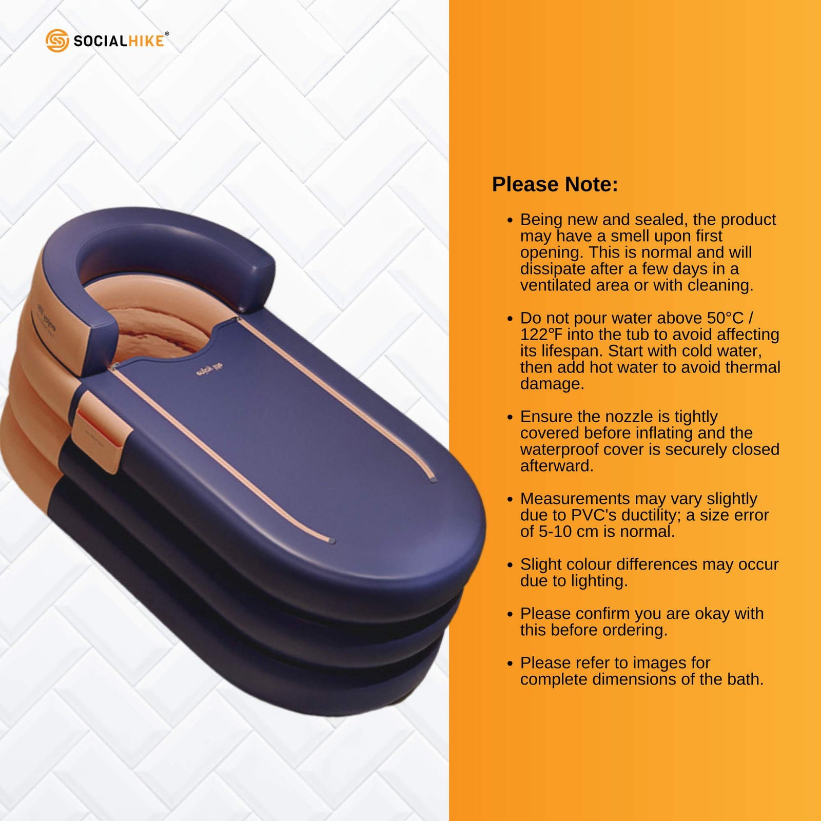 Portable Bathtub and Wireless Pump - Inflatable Foldable Collapsible Adult Tub Orange