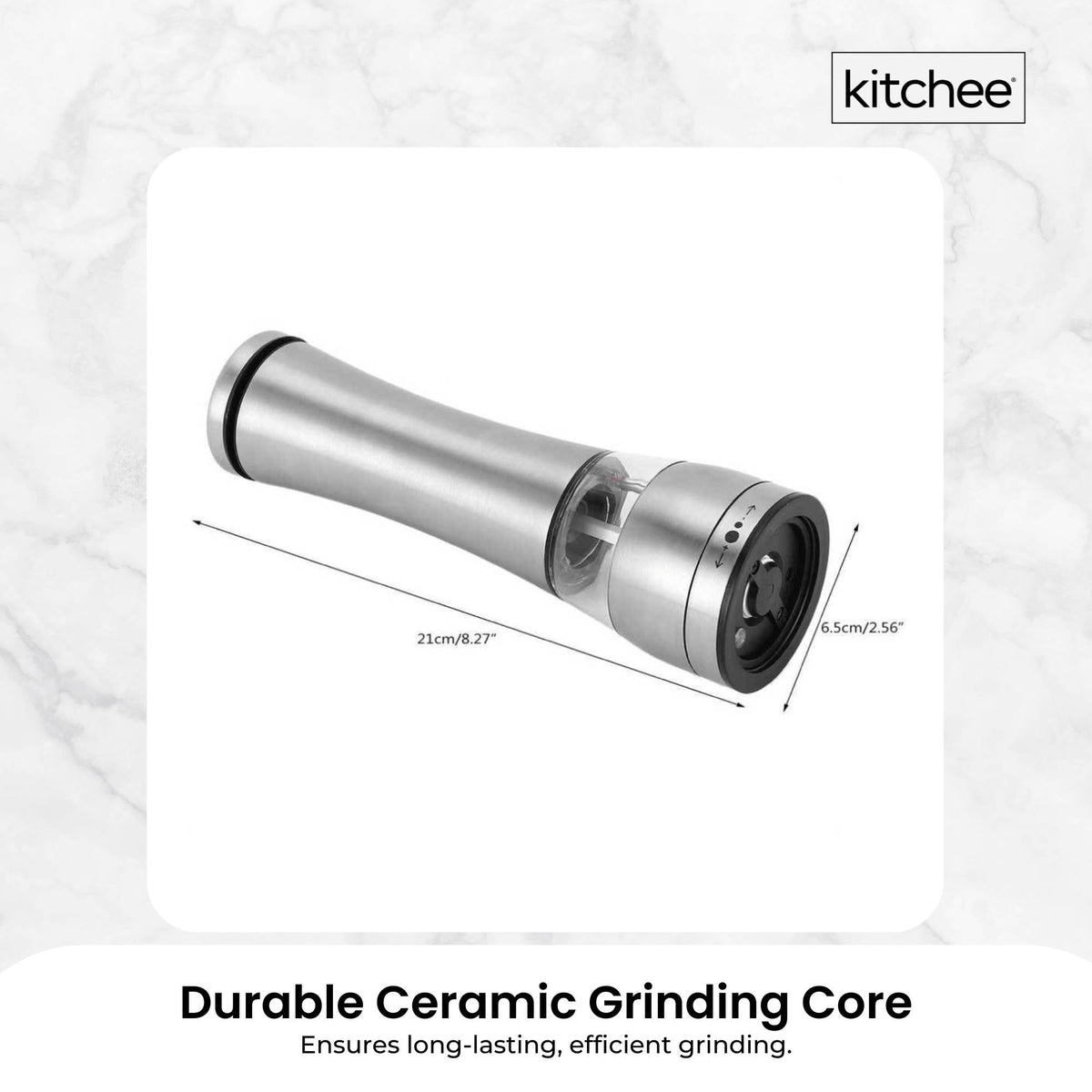 Kitchee Stainless Steel Salt Pepper Spice Grinder Mill - Adjustable Coarseness