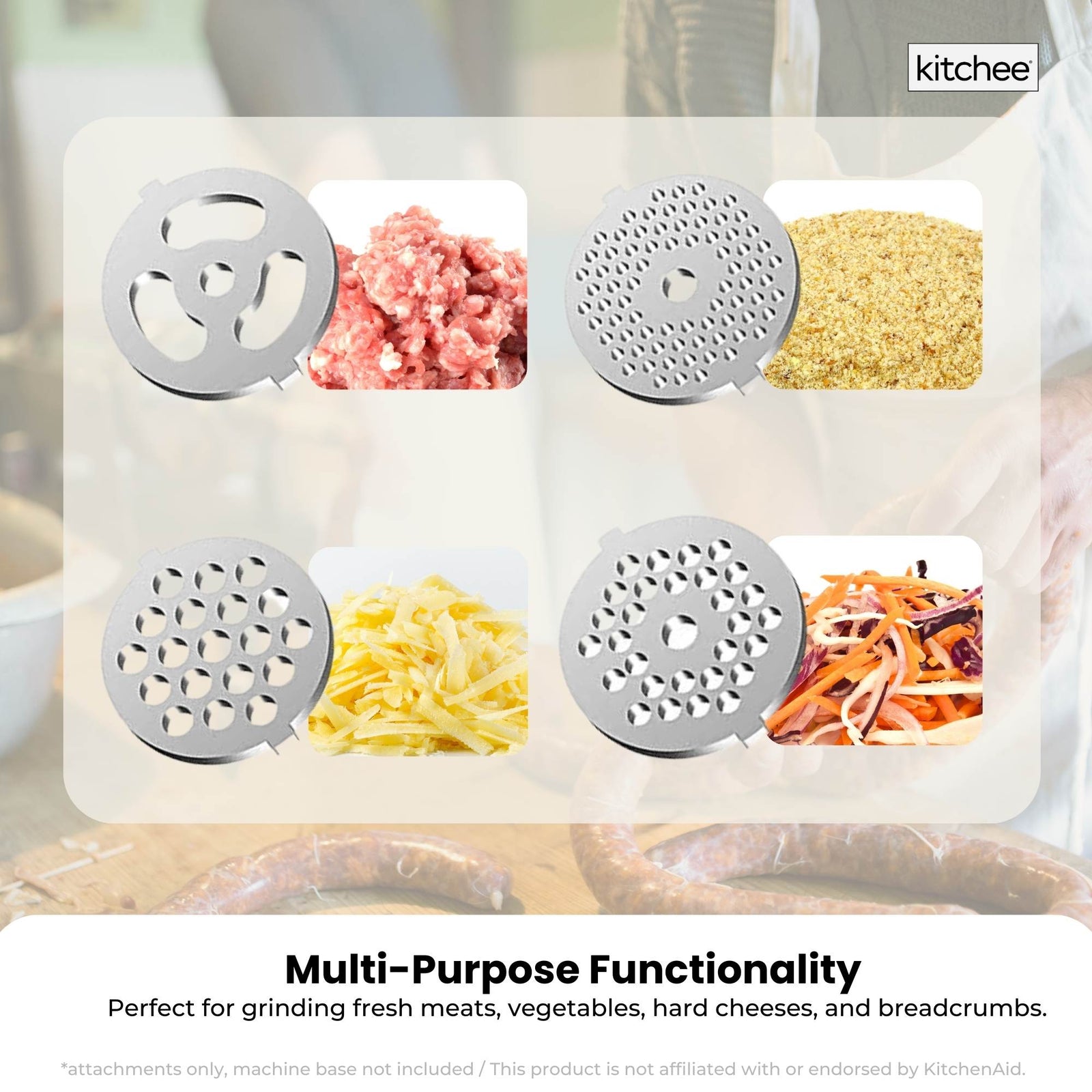 Kitchee Meat Food Grinder Sausage Attachment - Compatible with KitchenAid Mixers