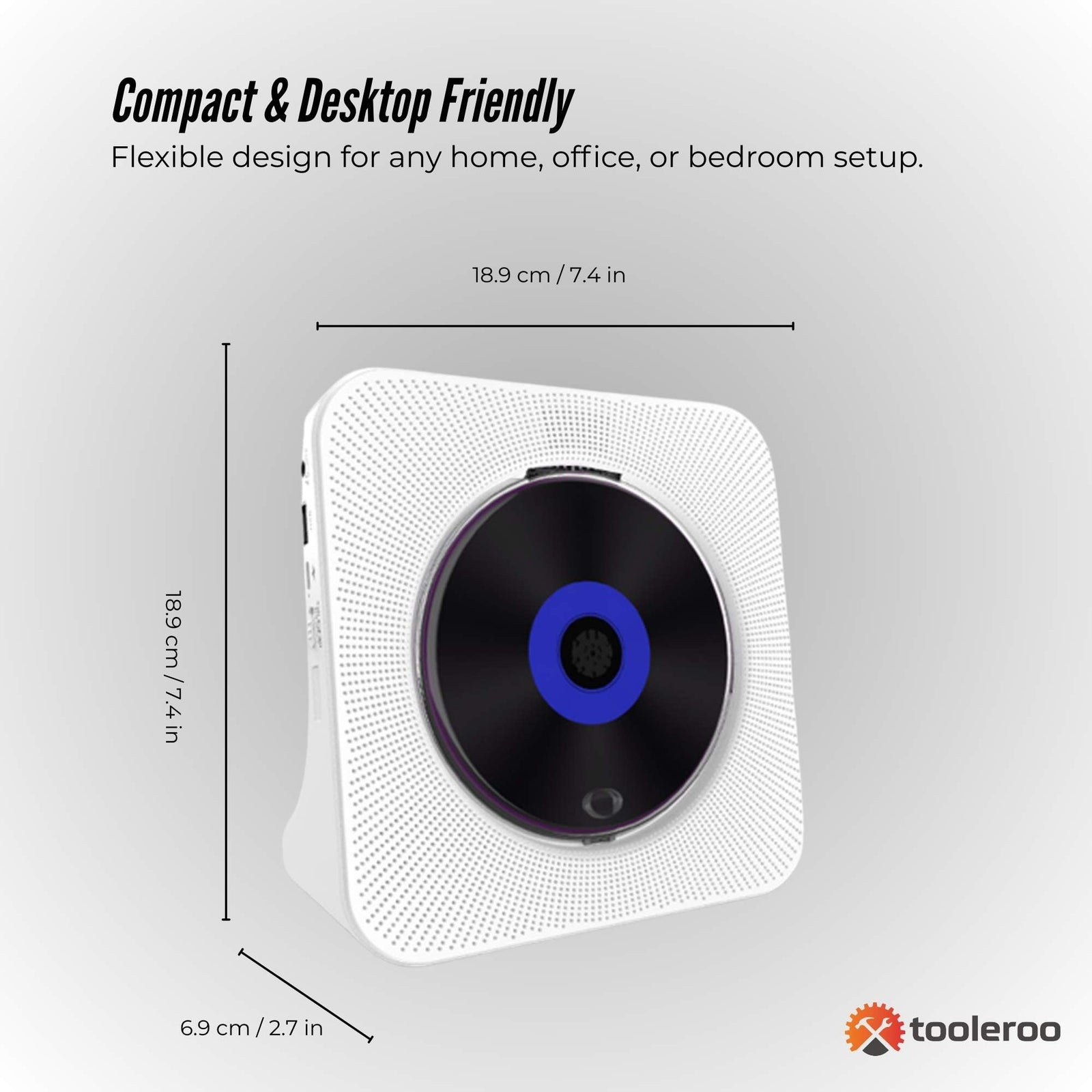 Tooleroo USB Rechargeable Desktop CD Player Speaker – Bluetooth Portable White